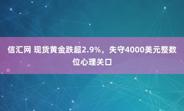信汇网 现货黄金跌超2.9%,失守4000美元整数位心理关口